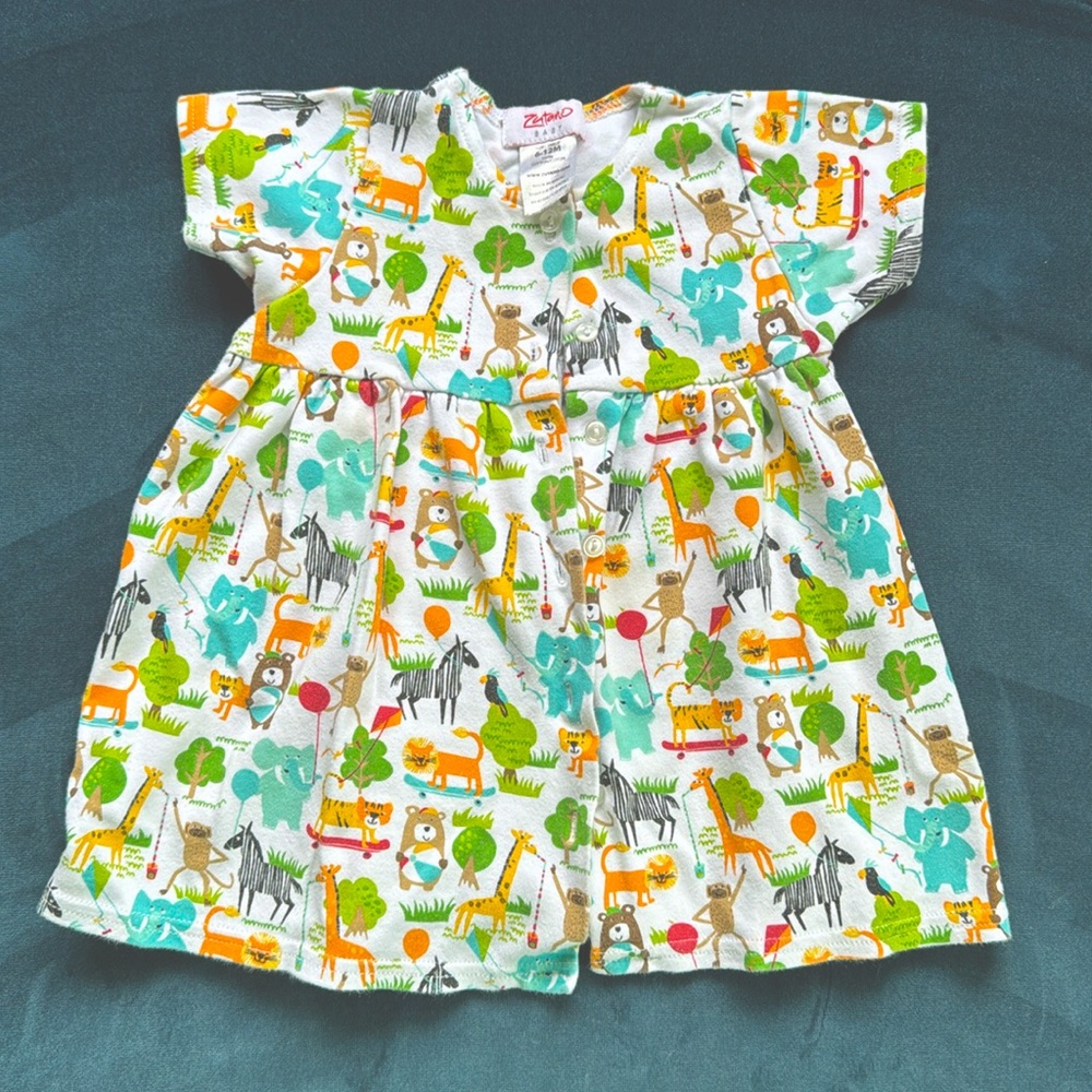 Zutano Baby Girls cute animal print dress Size 6-12 months